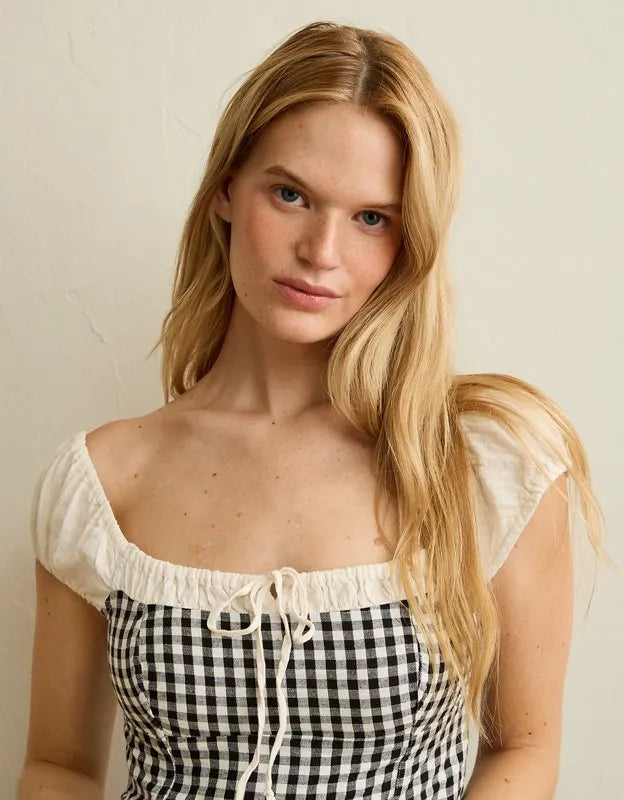 AE Square-Neck Cap-Sleeve Top