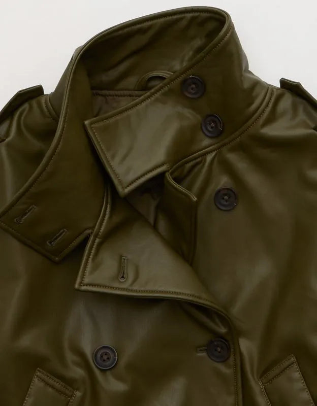 AE Faux Leather Cropped Trench Jacket