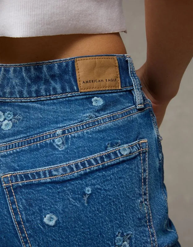 AE Super High-Waisted Embroidered Baggy Wide-Leg Jean