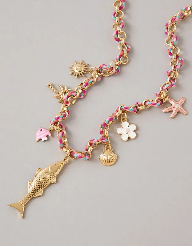AE Mixed Material Charm Necklace