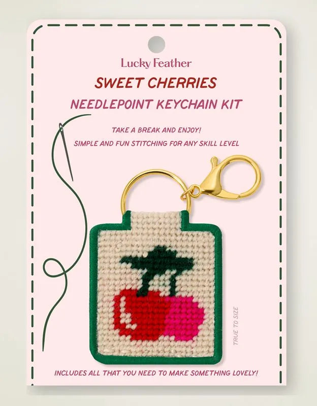 Lucky Feather Sweet Cherries Needlepoint Keychain Kit