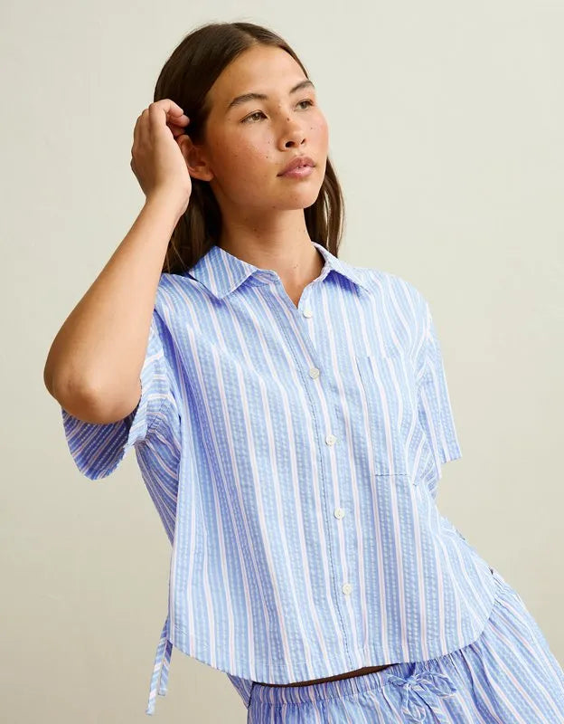 AE Short-Sleeve Side-Tie Button-Up Shirt