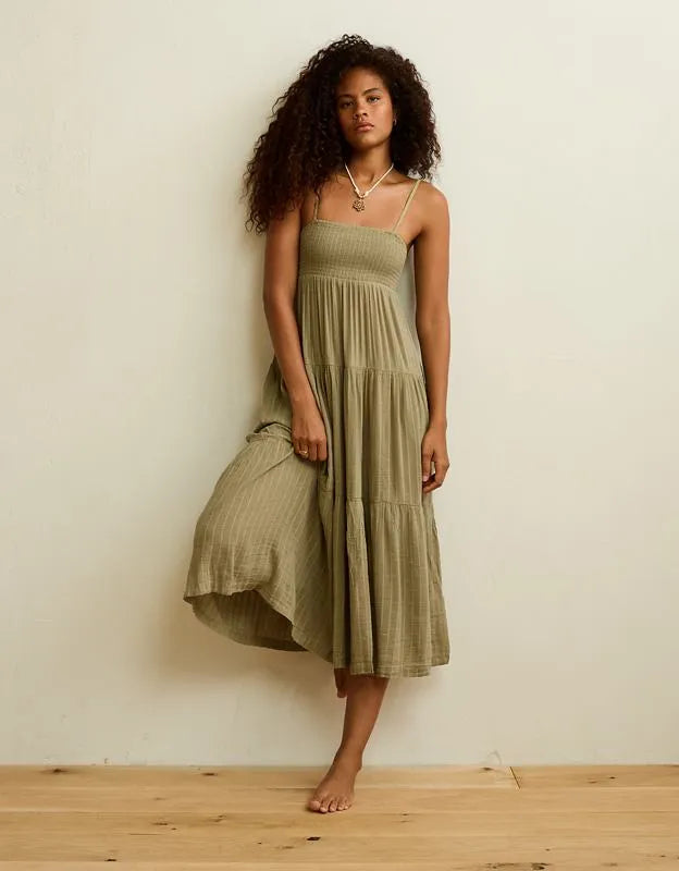 AE Smocked Babydoll Midi Dress