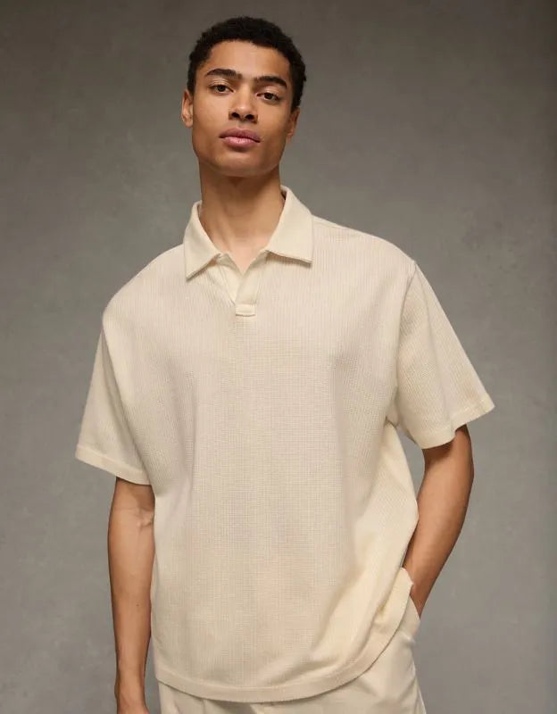 AE Boxy Johnny Collar Knit Polo Shirt