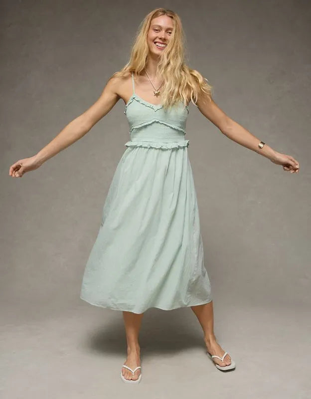 AE V-Neck Smocked Midi Dress