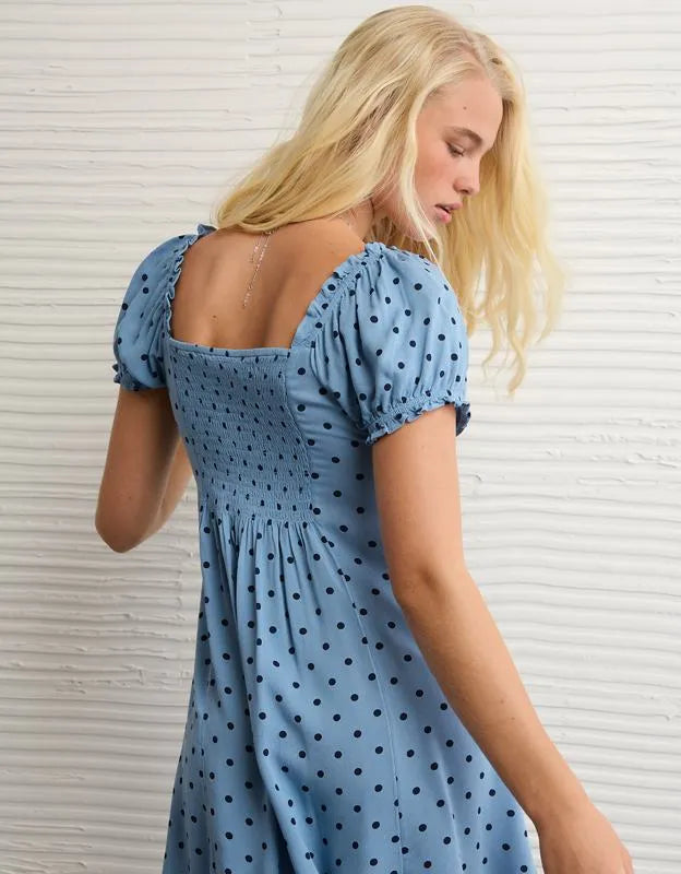 AE Short-Sleeve Button-Up Mini Dress