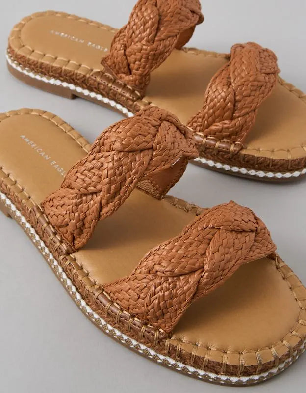 AE Double Strap Raffia Slide Sandal