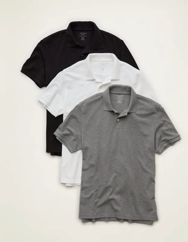 AE Standard Fit Lived-In Pique Polo Shirt 3-Pack