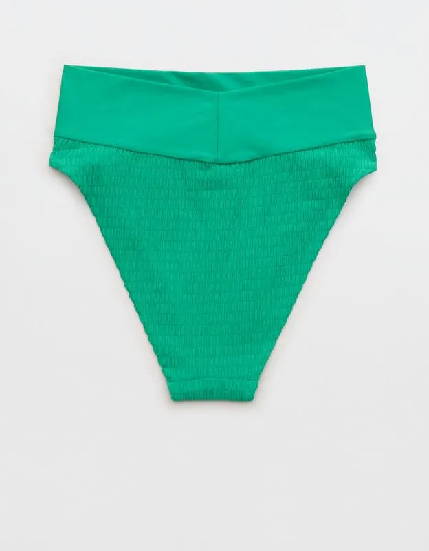 Aerie Smocked High Cut Cheeky Bikini Bottom