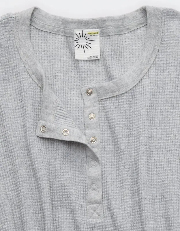OFFLINE By Aerie Wow! Waffle Cropped Henley Short Sleeve T-Shirt
