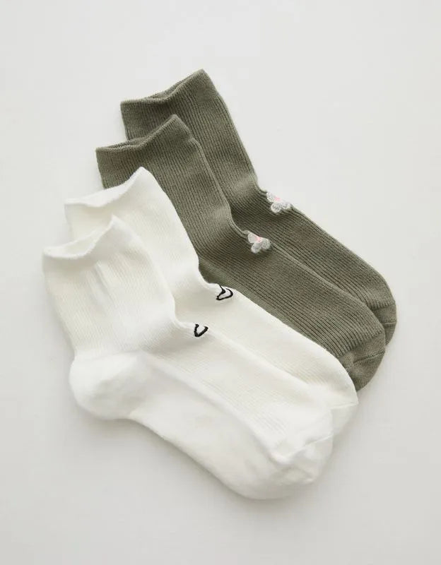 Aerie Icon Embriodered Quarter Socks