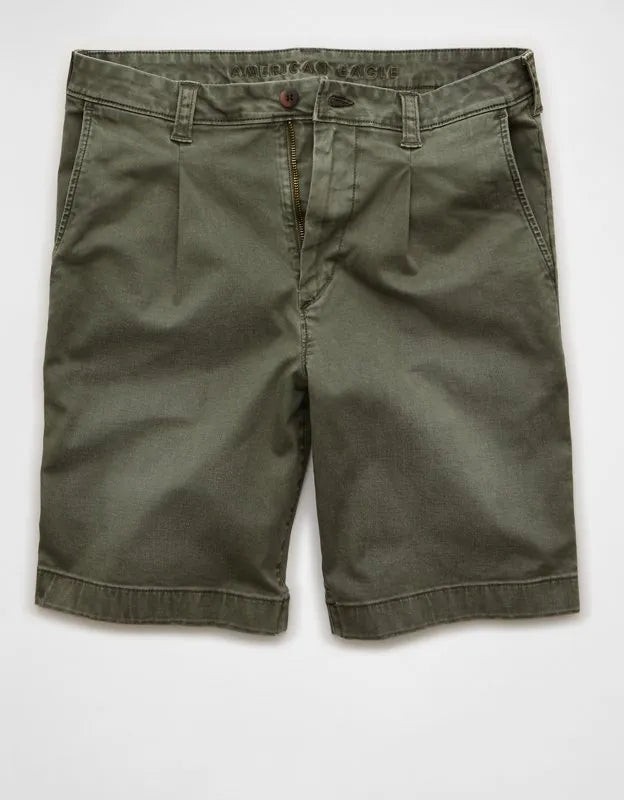 AE 9" Flex Loose Pleated Khaki Short
