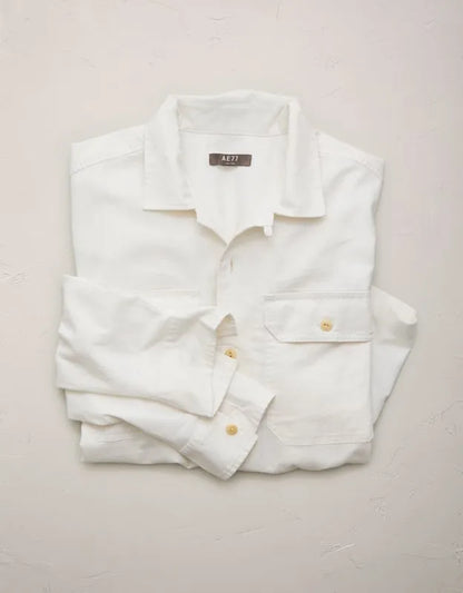 AE77 Linen-Blend Camp Collar Surplus Shirt