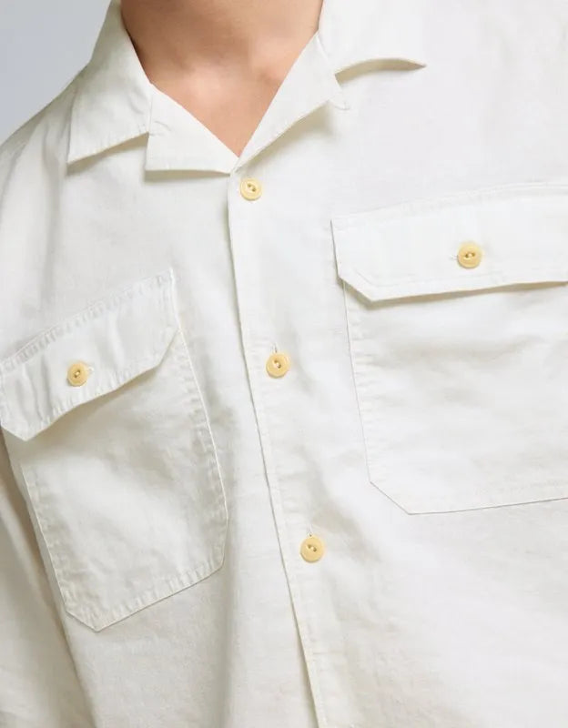 AE77 Linen-Blend Camp Collar Surplus Shirt