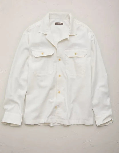 AE77 Linen-Blend Camp Collar Surplus Shirt