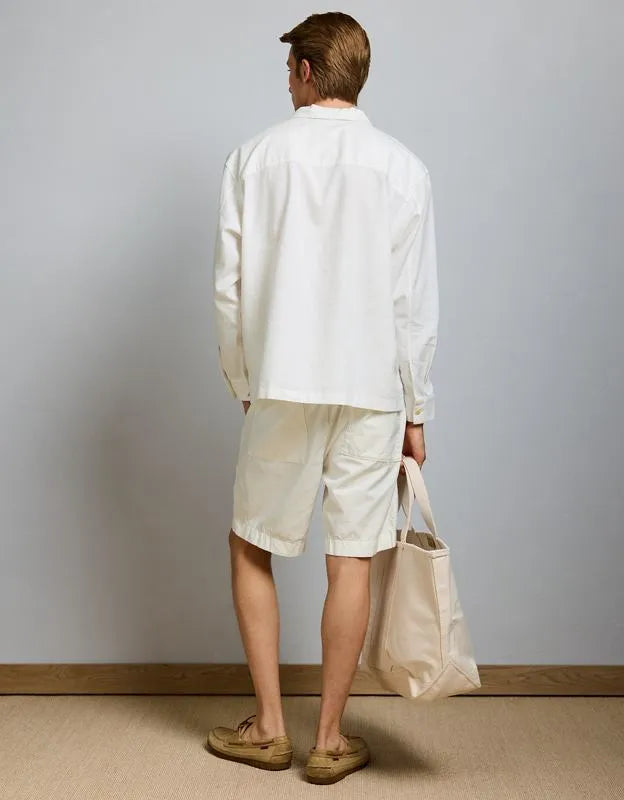 AE77 Linen-Blend Camp Collar Surplus Shirt