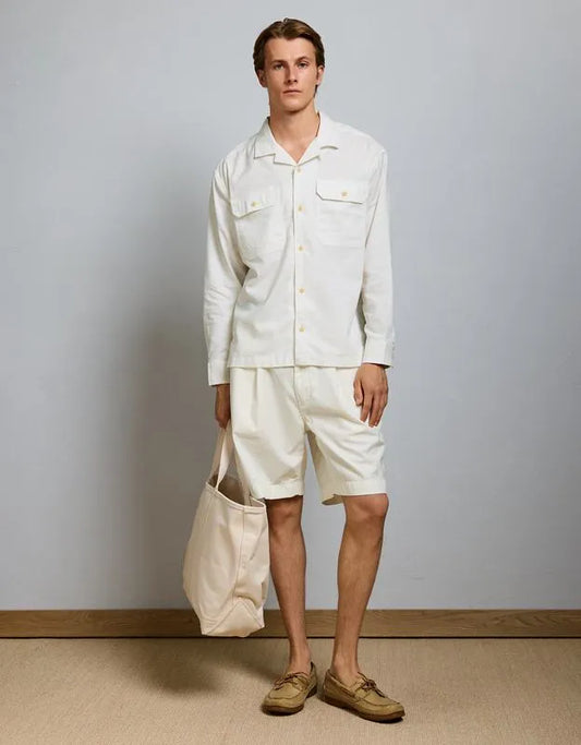 AE77 Linen-Blend Camp Collar Surplus Shirt