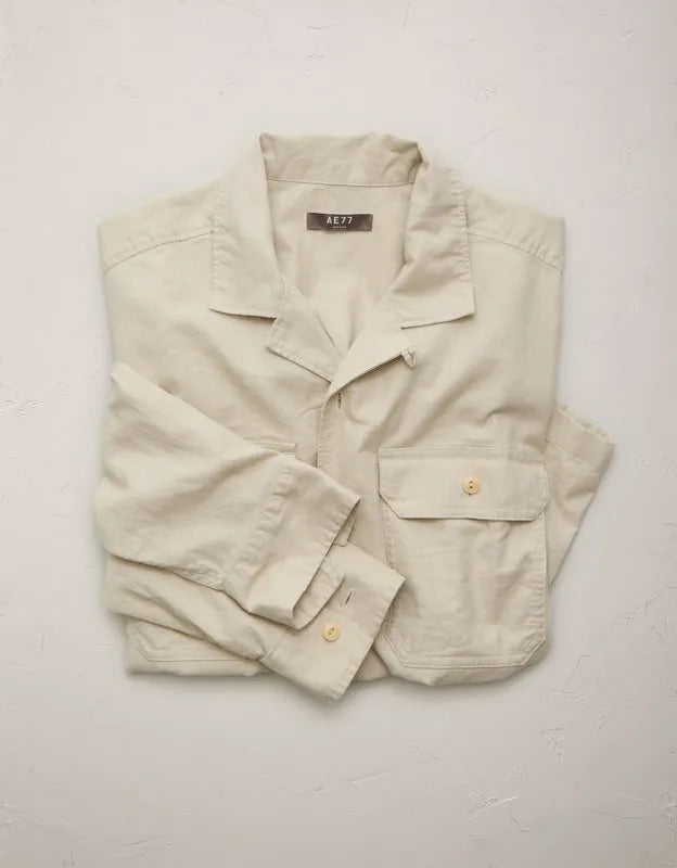 AE77 Linen-Blend Camp Collar Surplus Shirt