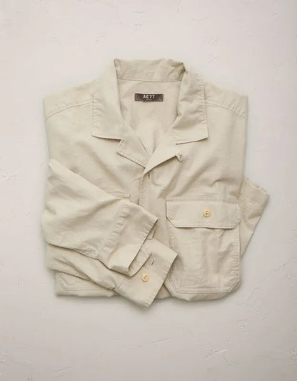 AE77 Linen-Blend Camp Collar Surplus Shirt