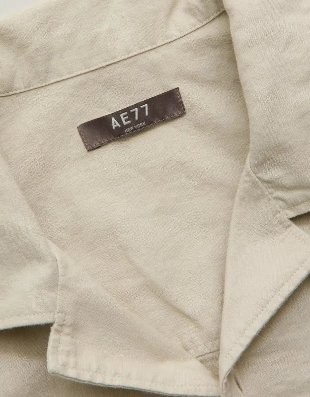 AE77 Linen-Blend Camp Collar Surplus Shirt