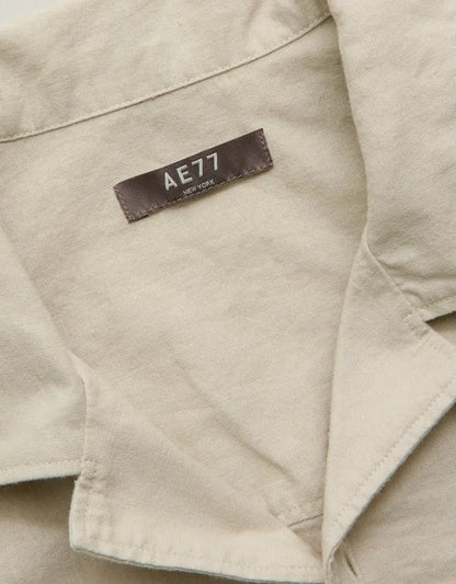 AE77 Linen-Blend Camp Collar Surplus Shirt