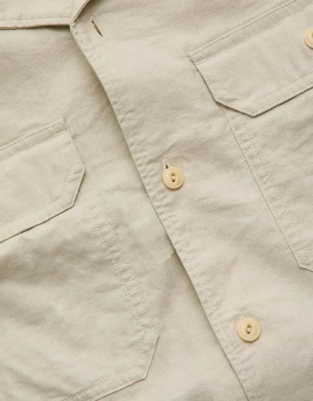 AE77 Linen-Blend Camp Collar Surplus Shirt