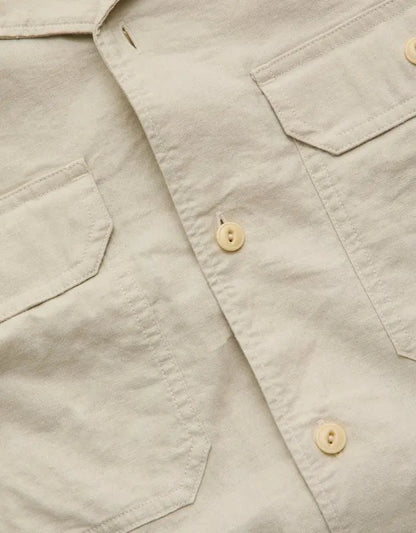 AE77 Linen-Blend Camp Collar Surplus Shirt