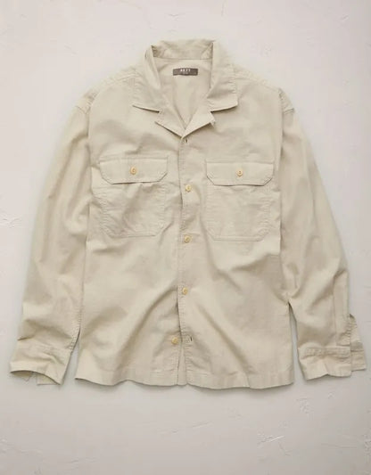 AE77 Linen-Blend Camp Collar Surplus Shirt