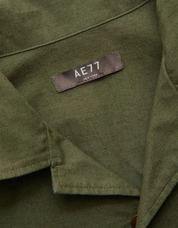 AE77 Linen-Blend Camp Collar Surplus Shirt