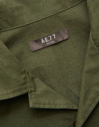 AE77 Linen-Blend Camp Collar Surplus Shirt