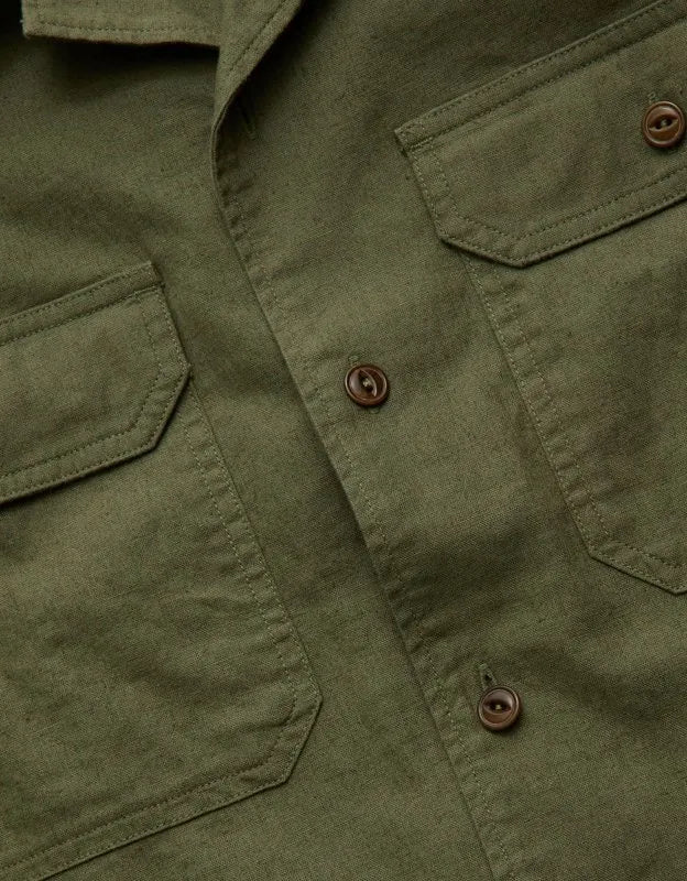 AE77 Linen-Blend Camp Collar Surplus Shirt