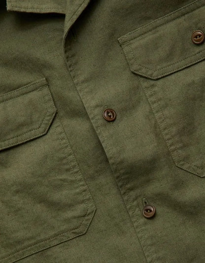 AE77 Linen-Blend Camp Collar Surplus Shirt