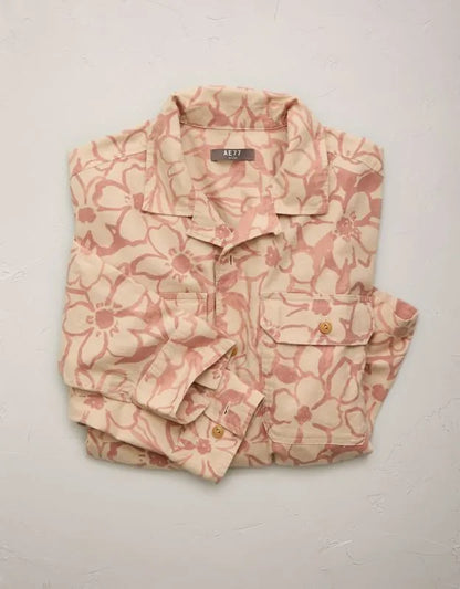 AE77 Linen-Blend Camp Collar Surplus Shirt