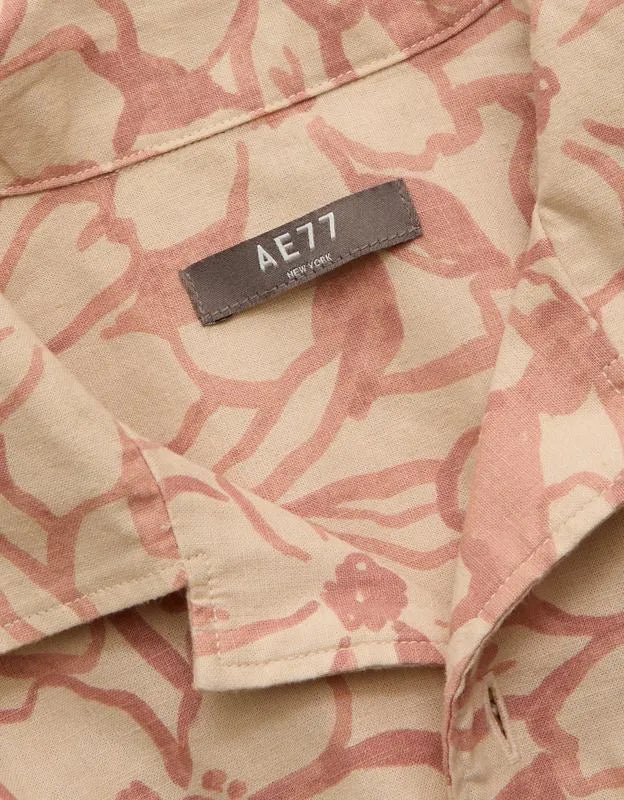 AE77 Linen-Blend Camp Collar Surplus Shirt