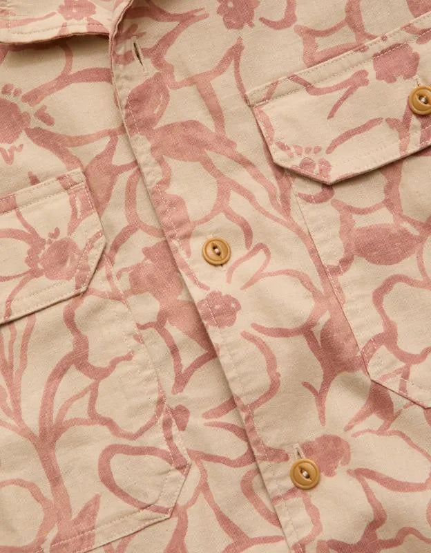 AE77 Linen-Blend Camp Collar Surplus Shirt