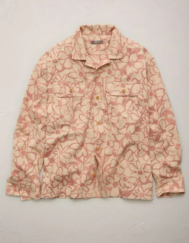AE77 Linen-Blend Camp Collar Surplus Shirt