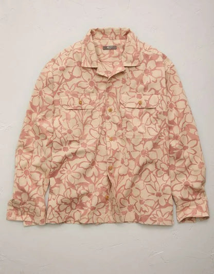 AE77 Linen-Blend Camp Collar Surplus Shirt