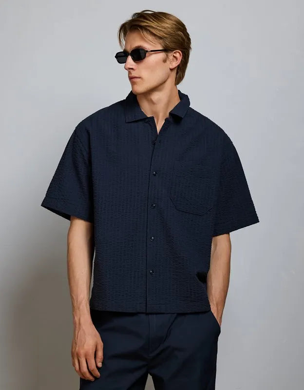 AE77 Seersucker Camp Collar Shirt