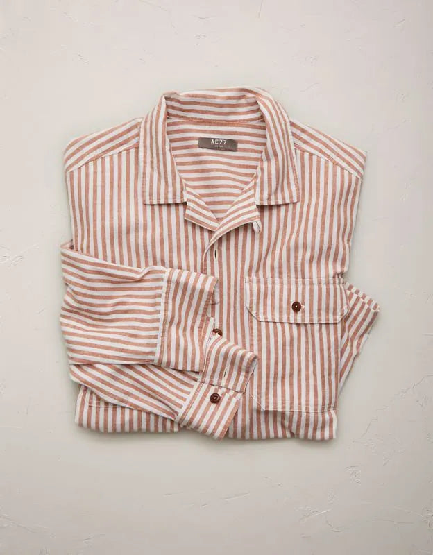 AE77 Linen-Blend Camp Collar Surplus Shirt