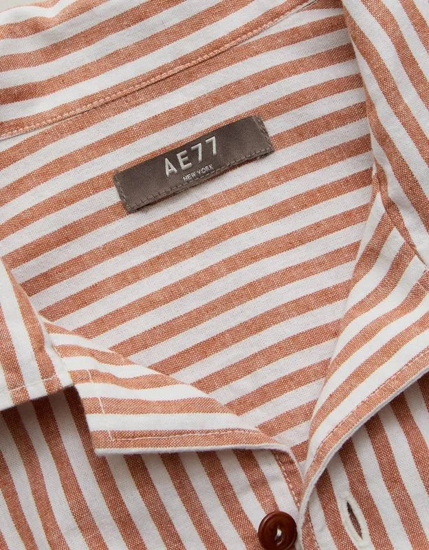 AE77 Linen-Blend Camp Collar Surplus Shirt