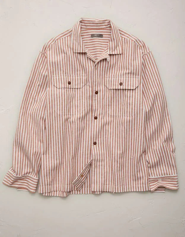 AE77 Linen-Blend Camp Collar Surplus Shirt