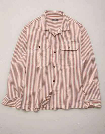 AE77 Linen-Blend Camp Collar Surplus Shirt