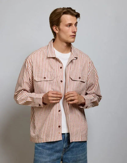 AE77 Linen-Blend Camp Collar Surplus Shirt