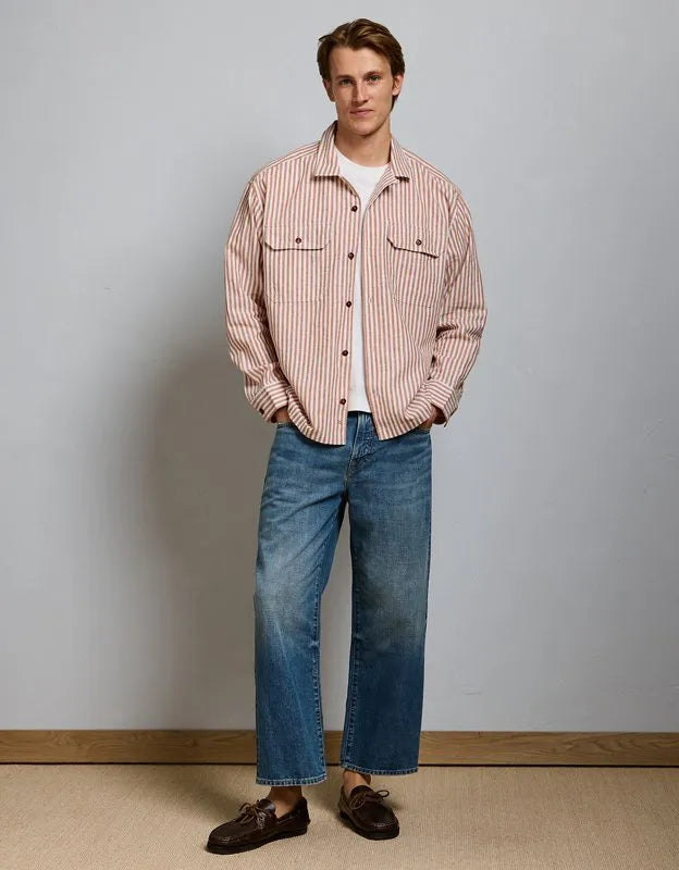 AE77 Linen-Blend Camp Collar Surplus Shirt