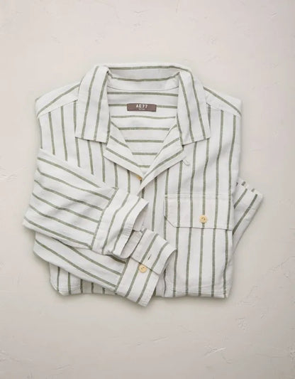 AE77 Linen-Blend Camp Collar Surplus Shirt