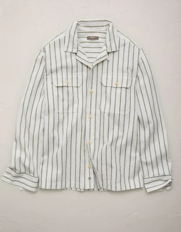 AE77 Linen-Blend Camp Collar Surplus Shirt
