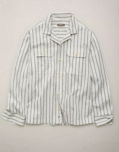 AE77 Linen-Blend Camp Collar Surplus Shirt