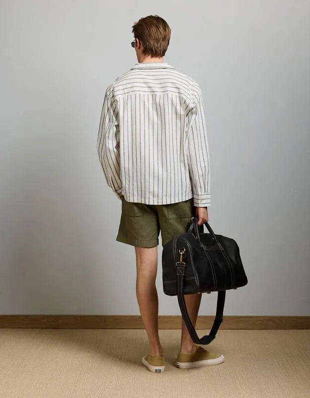 AE77 Linen-Blend Camp Collar Surplus Shirt