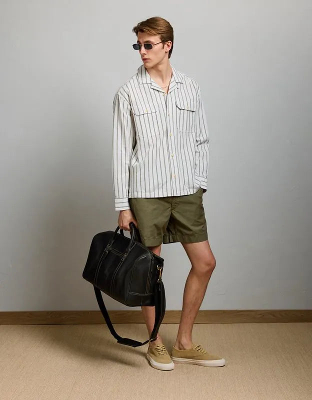 AE77 Linen-Blend Camp Collar Surplus Shirt