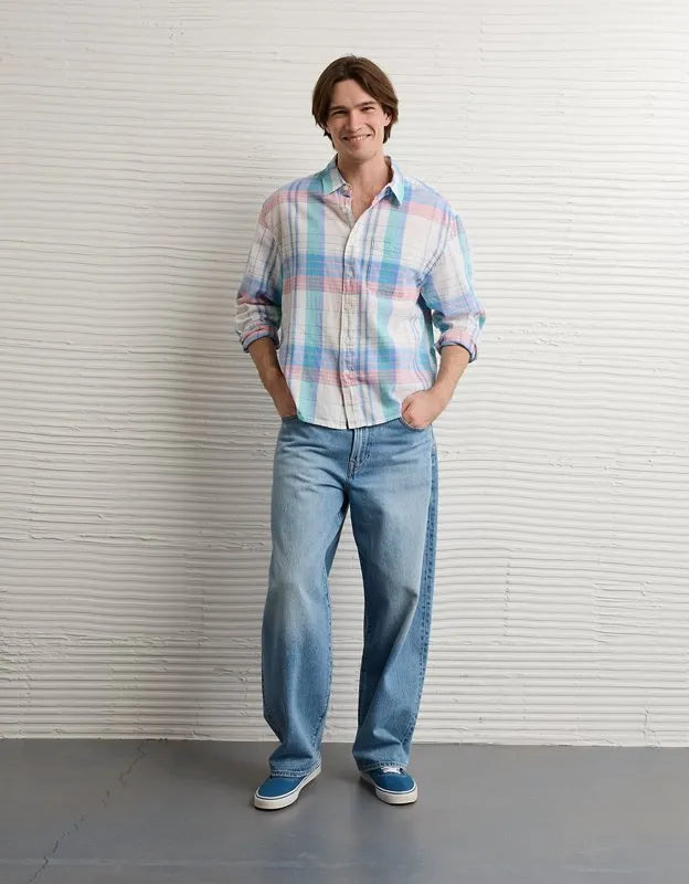 AE Relaxed Fit Linen-Blend Button-Up Shirt